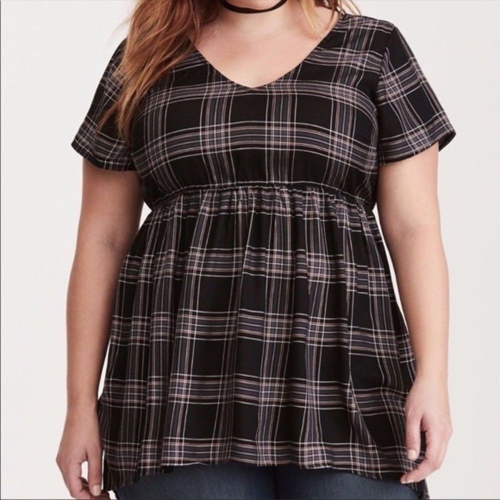 Torrid Black Plaid Babydoll Scoop Neck Tunic Sz‎ 3/3X